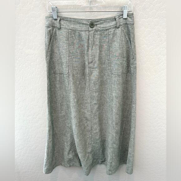 CHRISTOPHER & BANKS | Green Linen Blend Midi Skirt Pockets Casual | Size 4 - Picture 1 of 7